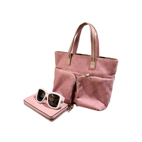 Boo Boo Bundle Gucci Pink Goodness Bundle*3 Pieces*Tote, New Wallet, New Sunnies - Picture 1 of 1
